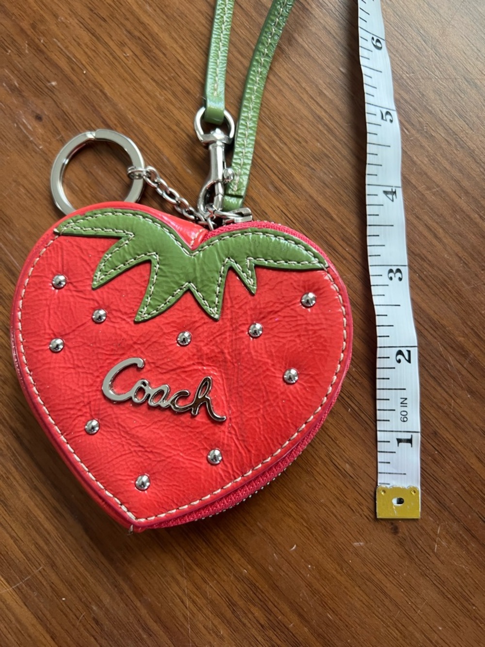 Coach Strawberry Heart Wristlet - Red & Green Key Chain Coin Purse - Picture 8 of 8